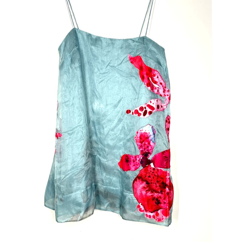 AMUR Fran Dress 100% Silk Floral Orchid Print Sleeveless Mini Slip Blue Pink 0 - Picture 3 of 12